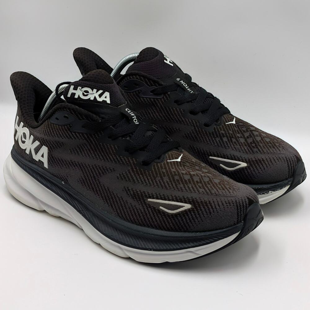 Hoka One One Clifton 9 Black White Womens 10.5D Wide (UK 9) Running Shoes